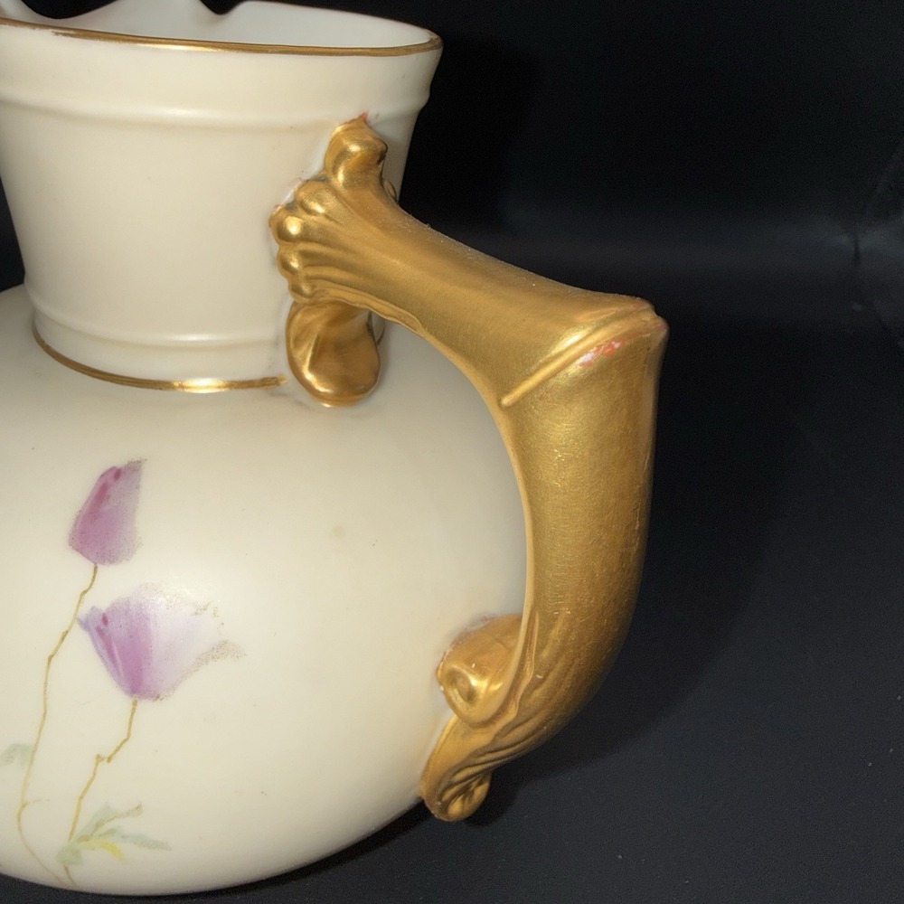 Antique Royal Worcester Porcelain Pitcher Hand Painted Floral #1376 England 4.5" - Picture 3 of 10